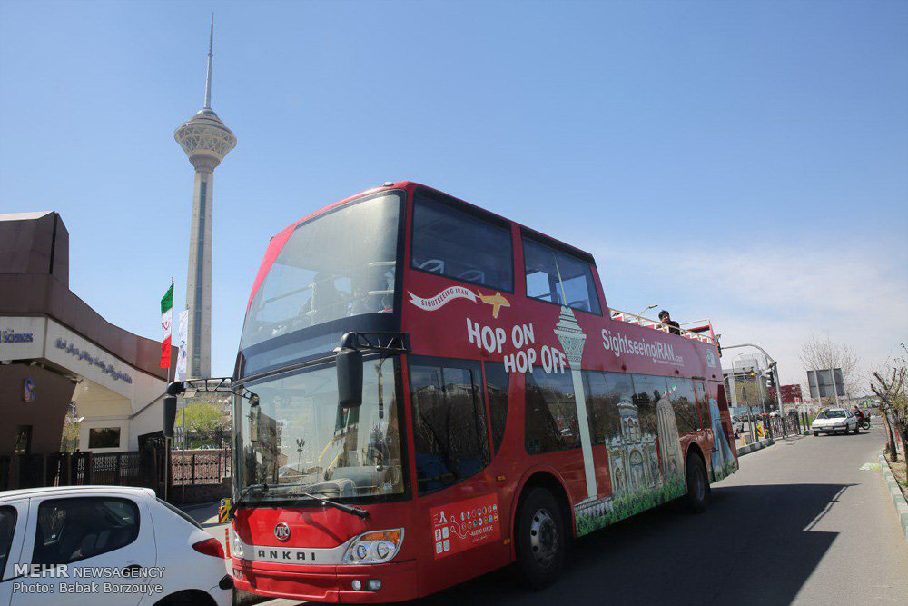 Sightseeing buses tour around Tehran in Nowruz