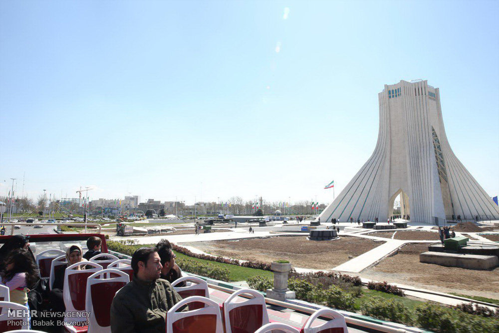 Sightseeing buses tour around Tehran in Nowruz