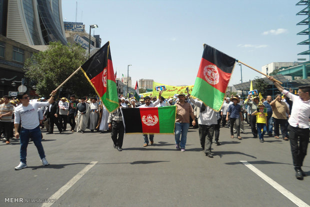 حضور مهاجرین افغانستانی در راهپیمایی روز قدس مشهد