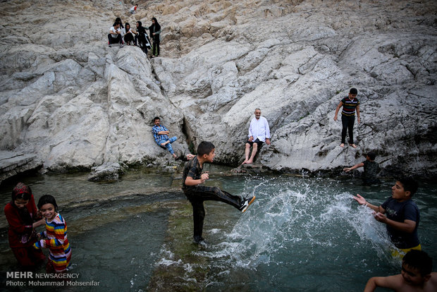 آبتنی تابستانی در چشمه علی