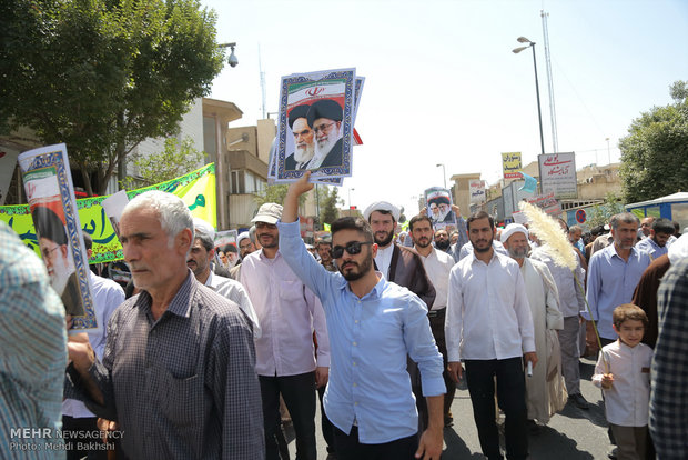 Iranians march in support of Myanmar, Palestine in Qom