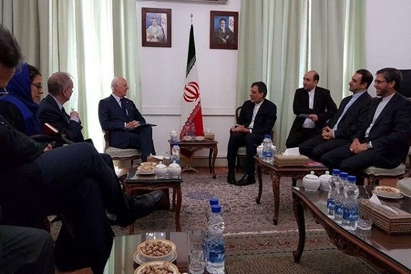 De Mistura talks Syria settlement with Jaberi Ansari