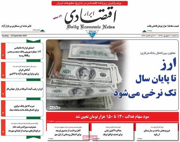 صفحه اول روزنامه‌های اقتصادی ۲۱ شهریور ۹۶