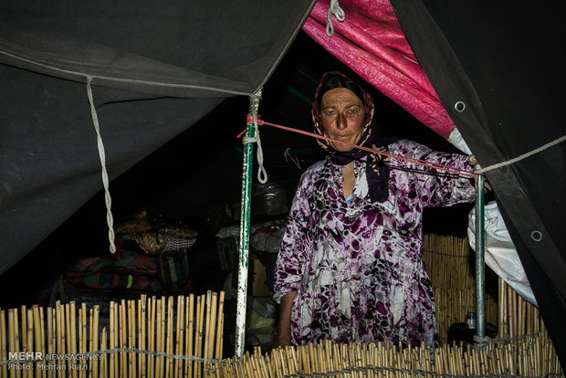 زن عشایر در چادر محل زندگی.
