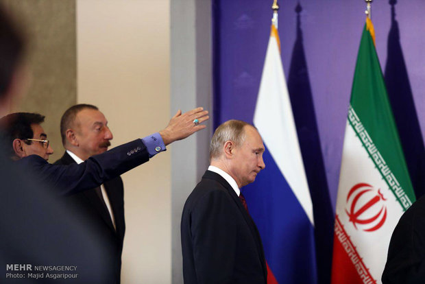 Rouhani, Putin, Aliyev press conference in Tehran