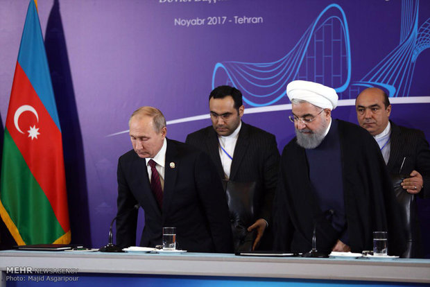 Rouhani, Putin, Aliyev press conference in Tehran