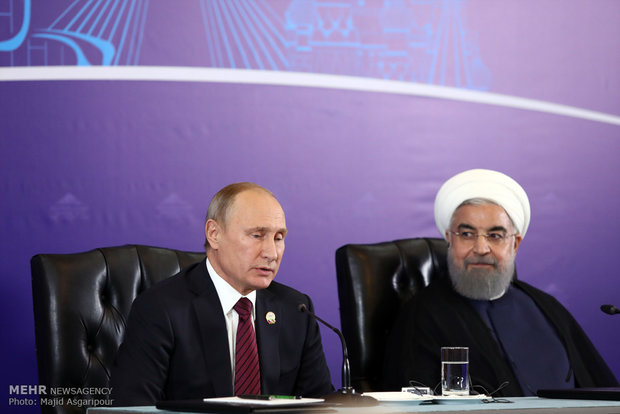 Rouhani, Putin, Aliyev press conference in Tehran