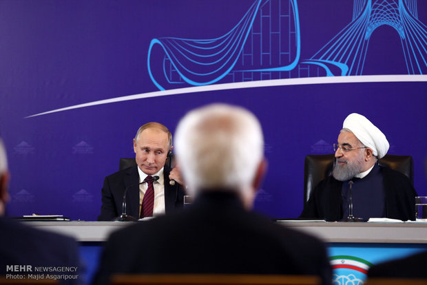 Rouhani, Putin, Aliyev press conference in Tehran