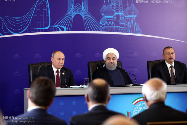 Rouhani, Putin, Aliyev press conference in Tehran