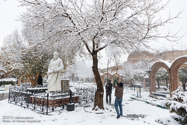 Snow whitens streets of Tabriz