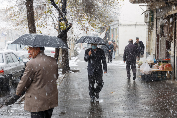 Snow whitens streets of Tabriz