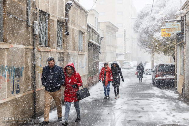 Snow whitens streets of Tabriz