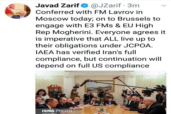 ظريف: استمرار التزام ايران بالاتفاق النووي مرهون بالتزام أمريكا به