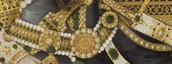 Detail shows a depiction of ceremonial daggers being carried by a Qajar sovereign. 