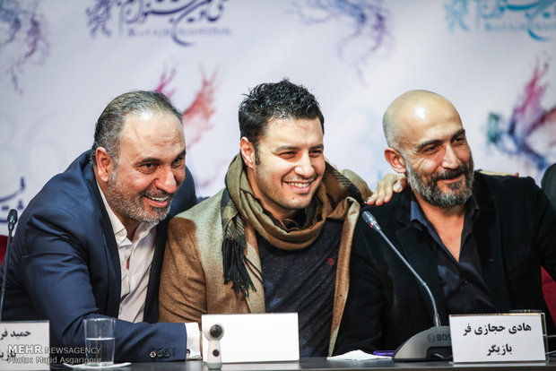 هادی حجازی فر، جواد عزتی و حمید فرخ نژاد در نشست خبری فیلم لاتاری