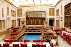 An interior view of Malek al-Tojjar boutique hotel, which has been repurposed from a historic mansion in Yazd.