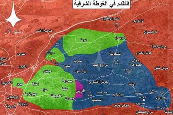 تروریستها در ۳ منطقه جدا افتاده از هم در محاصره ارتش سوریه هستند