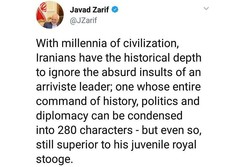 ظريف: العمق التاريخي للشعب الايراني يمكنه من تجاهل الإهانات الغبية