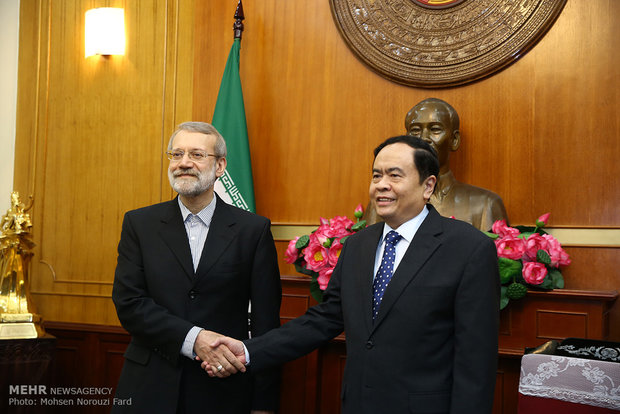 دیدار علی لاریجانی رئیس مجلس شورای اسلامی با رئیس جبهه خلق میهنی ویتنام