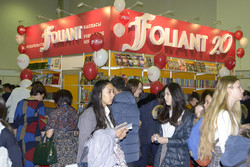 People visit the pavilion of Foliant, a major Kazakh publishing house, during the 3rd Eurasian Book Fair in Astana, Kazakhstan.
