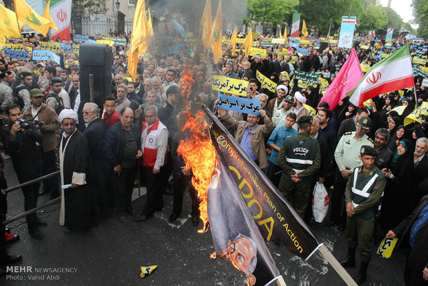 تظاهرات حاشدة في تبريز تشجب انسحاب امريكا من الاتفاق النووي