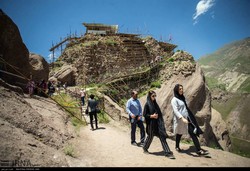 Holidaymakers tour the ruins of Alamut castle, situated in Iran’s Qazvin province, June 17, 2018.