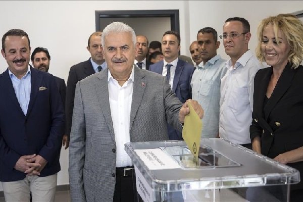 Turkish premier casts vote in his hometown Izmir