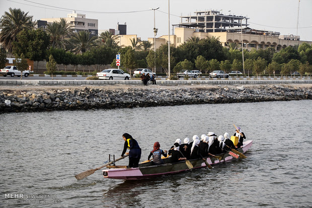 Dragon boat sailing in Persian Gulf waters