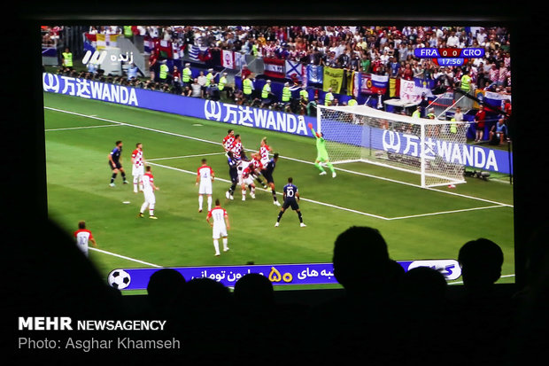 Iran's goal keeper watches World Cup final with teen workers