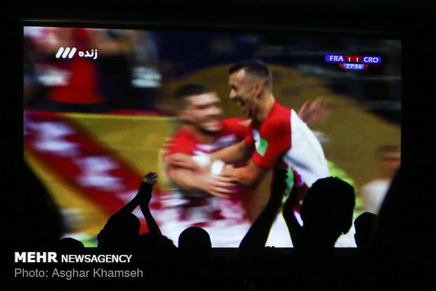 Iran's goal keeper watches World Cup final with teen workers