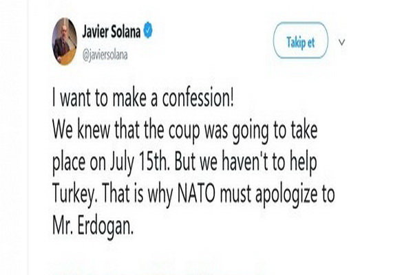 اعتراف «خاویر سولانا» درباره کودتای ترکیه حذف شد