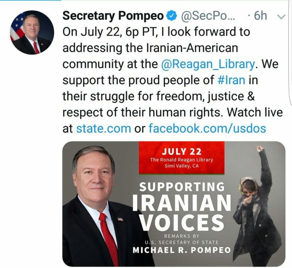 Pompeo tweets against Iran