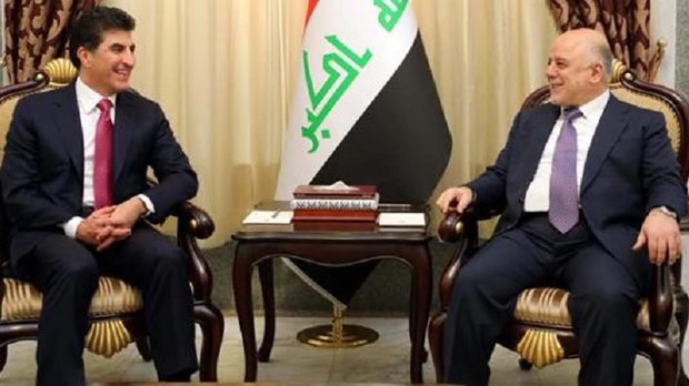 جەختی عەبادی و بارزانی لە سەر كاری نیشتمانی هاوبه‌شی هەولێر و بەغدا
