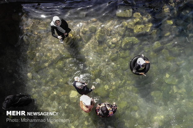 Swimming at Cheshmeh Ali, 'Yaylak of Qajar kings'