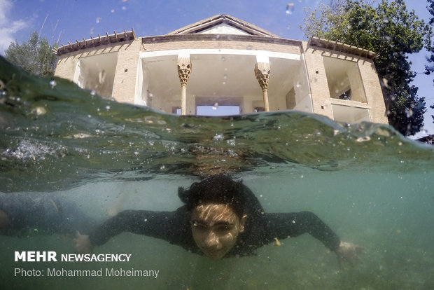 Swimming at Cheshmeh Ali, 'Yaylak of Qajar kings'