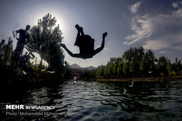 Swimming at Cheshmeh Ali, 'Yaylak of Qajar kings'