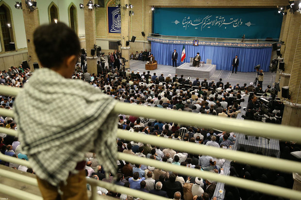 Various groups  of people meet with Leader