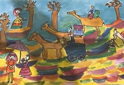 A painting created by an Iranian child for an exhibition at the Shanghai Art Collection Museum