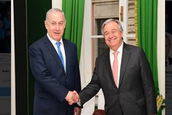 Zionist regime's Prime Minister Benjamin Netanyahu (left) and UN Secretary General Antَnio Guterres (right)