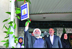 In a symbolic gesture President Rouhani rang the bell at a girls’ high school in Tehran