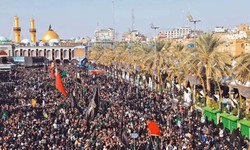 Pilgrims gather around the shrine of Imam Hussein (AS) to mark Arbaeen in an undated photo.