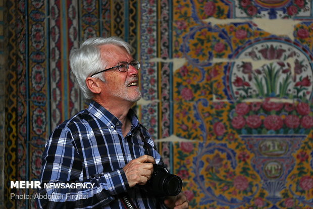 Autumn tourists visiting Nasir al-Molk Mosque in Shiraz