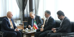 German Ambassador Michael Klor-Berchtold (L) and Iranian Culture Minister Seyyed Abbas Salehi (2nd R), Deputy Culture Minister for Artistic Affairs Mojtaba Hosseini (1st R) and an unidentified person