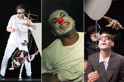This combination photo shows scenes from “Extraordinary Voyage” (L), “Thirsty Crow Returns” (C) and “A Story of a Man and His Shadow”, which will be performed during the 25th International Theater Fes