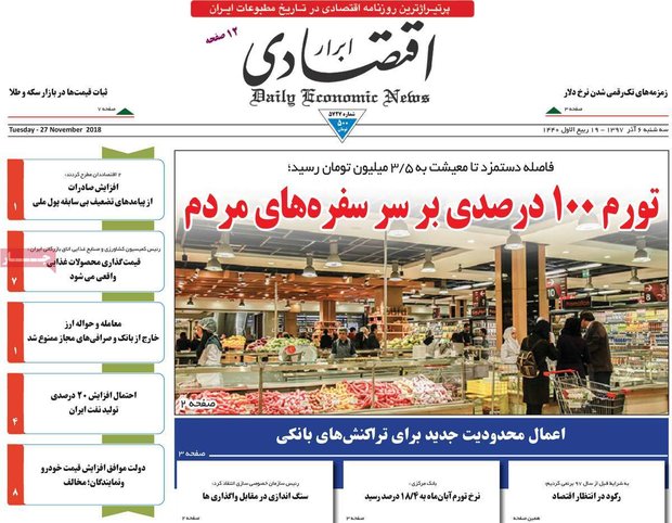 صفحه اول روزنامه‌های اقتصادی ۶ آذر ۹۷