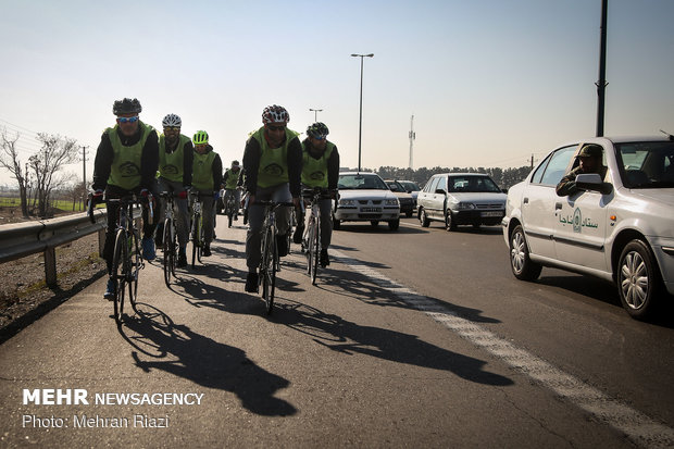 Cycling tour of Iran’s police near Mausoleum of Imam Khomeini