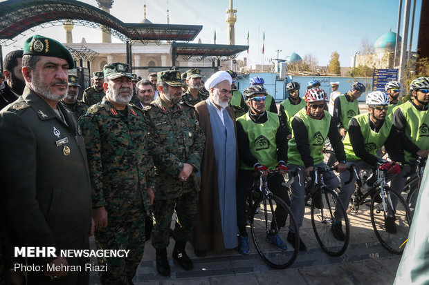 Cycling tour of Iran’s police near Mausoleum of Imam Khomeini