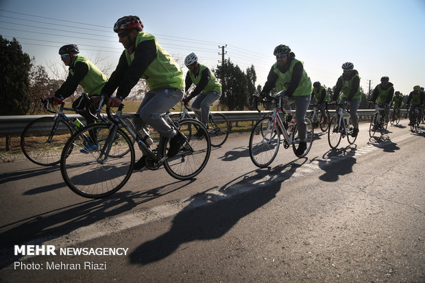 Cycling tour of Iran’s police near Mausoleum of Imam Khomeini