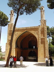 People visit Menar Jonban, a tourist destination in Isfahan, central Iran.