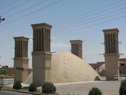 A water reservoir equipped with wind catchers on the top, Yazd, central Iran